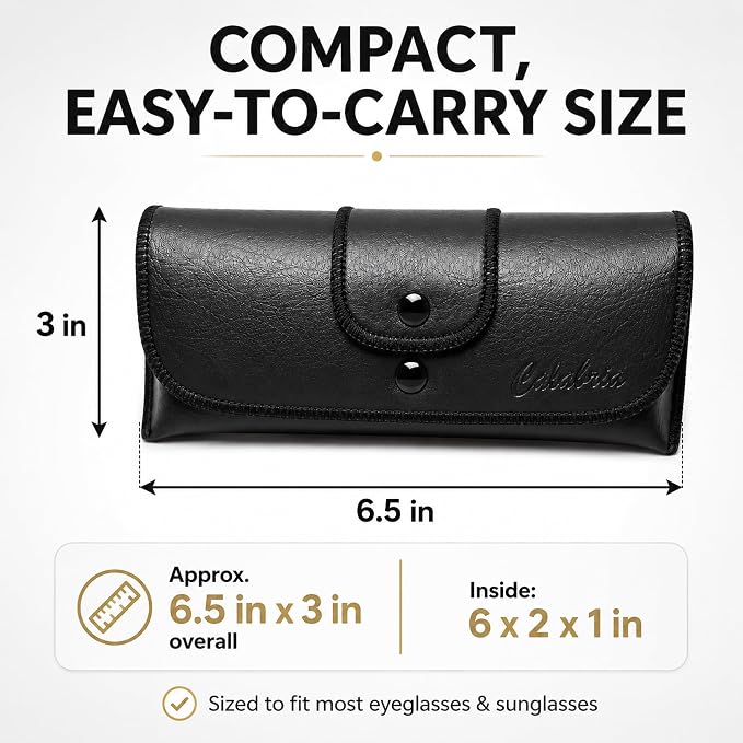 Calabria Double Snap Belt Loop Eyeglass Case PU Leather Black Brown 2Pack Vintage Eye Glasses Pouch SemiHard Sunglass Holder