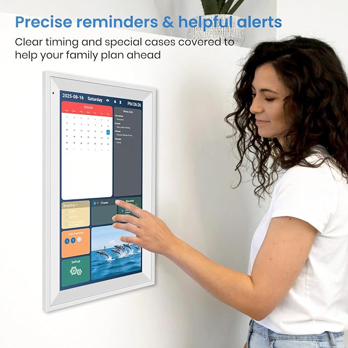 15.6" Smart Digital Wall Calendar, 1920 * 1080P Touchscreen Electronic Wall Planner, Family Schedule Organizer Digital Photo Frame with Built-in 64GB Memory, White
