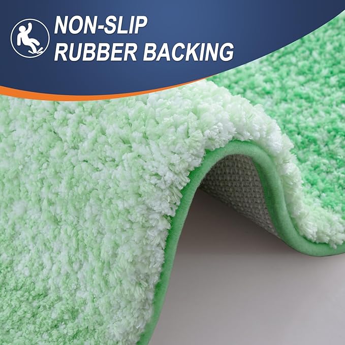 OLANLY Bathroom Rug Set 2 Piece, Soft Absorbent Microfiber Bath Mats and U-Shaped Contour Toilet Rug, Non-Slip, Machine Wash Dry, Plush Shaggy Bath Mats for Bathroom (24"x16"+U24 x20, Green)