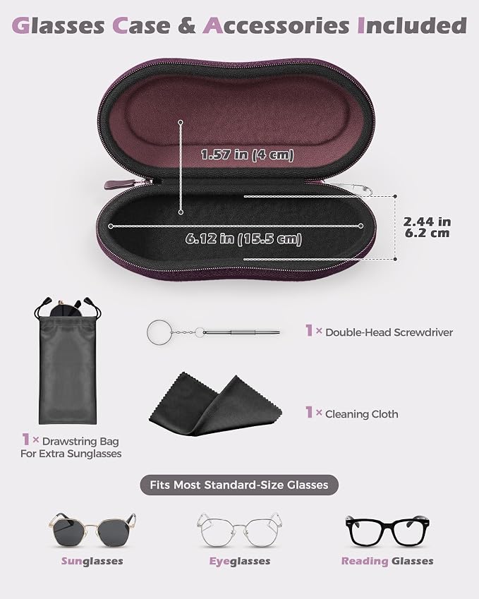 ProCase Sunglasses Case, Hard Shell Glasses Case for Men Women -Plum | Travel Shockproof Eyeglass Case with Metal Hanging Hook and Velvet Lining, Zipper Sport Glasses Holder Organizer for Gifts