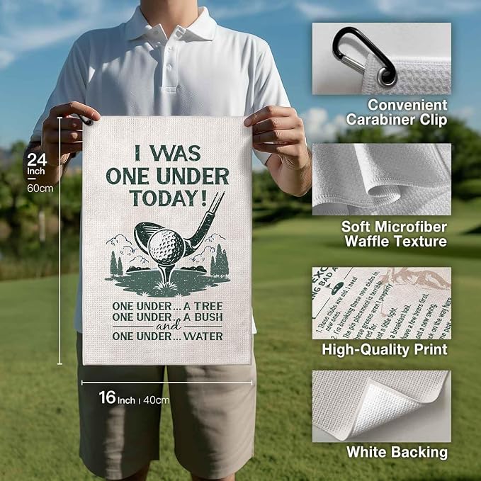 Funny Golf Towel with Clip,Golf Bag Accessories for Women,"I Was One Under Today" Golf Towel Gifts for Mom Grandma Men,16x24inch Microfiber Golf Towels,Birthday Christmas Retirement Golfer Gifts