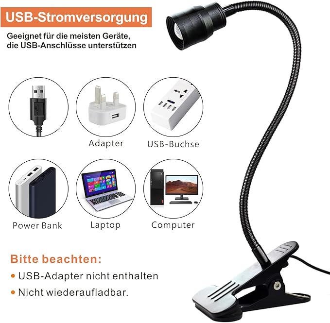 Zoomable LED Reading Lights for Bed Headboard, Clip on Spotlight Lamp for Desk, Dorm Bed, Dimmable USB Clamp Book Light with Flexible Gooseneck, Adjustable Beam Angle 15°-80°