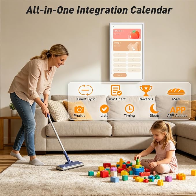 27" Digital Picture Frame Electronic-Calendar-WhiteBoard-Schedules – eCalendar FHD Touchscreen Display, Meal Planner, Auto-Sync Online Calendars, Chore Chart, Star Rewards, Wall Mount, Gifts for Mom