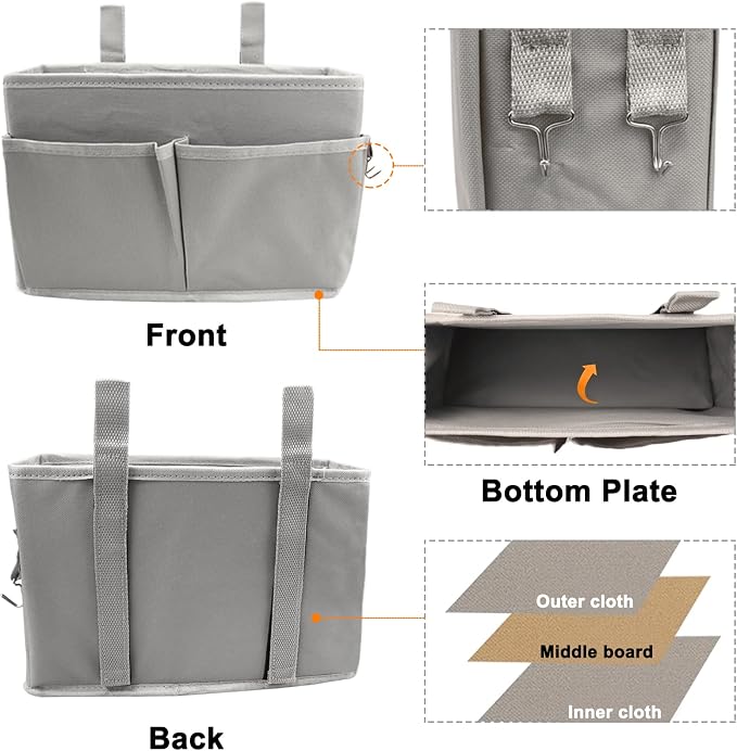 Sugaroom Bedside Storage Caddy, Bunk Bed Organizer Bed Storage Pocket Bedside Organizer Hanging Bed Storage Caddy for College Dorm Room, Hospital Bed Rails, Baby Bed, Camp