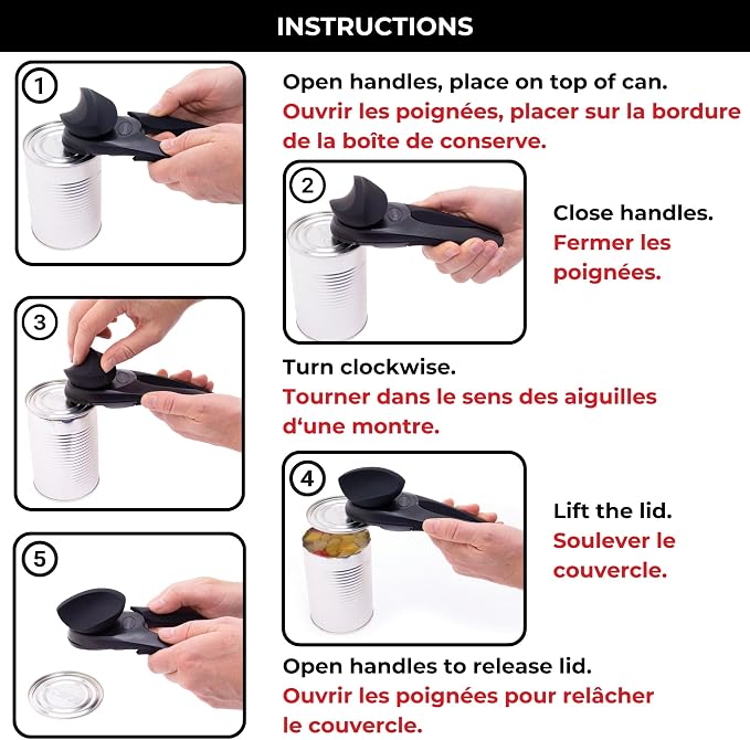 Starfrit MightiCan Can Opener, Safe Smooth-Cut, Comfort Grip, Black | Safe can opener. Holds lid after cutting. No sharp edges. Comfort grip. Non-slip knob. 3-year warranty.