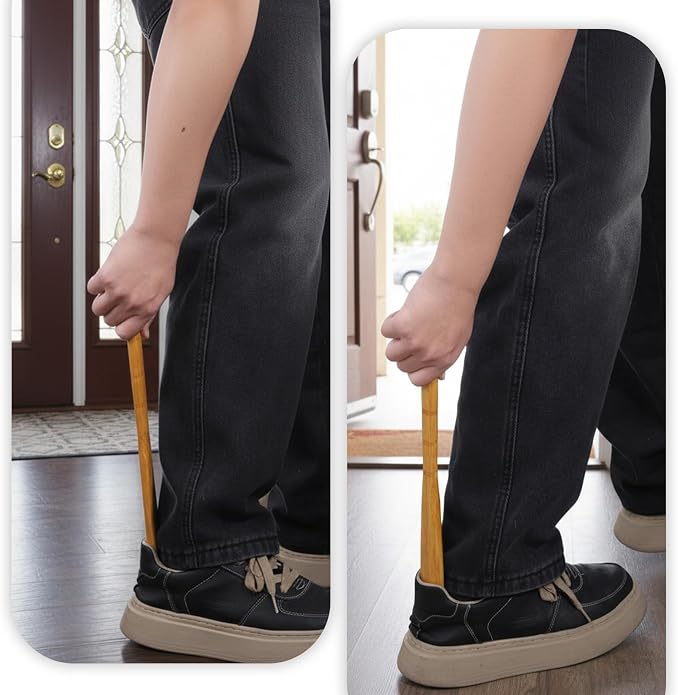Wooden Shoe Horn 13'' Inch Long Handle Shoe Helper Spoons Retro Wood Shoehorn with Lanyard Shoes Stick Helper for Seniors Men Women