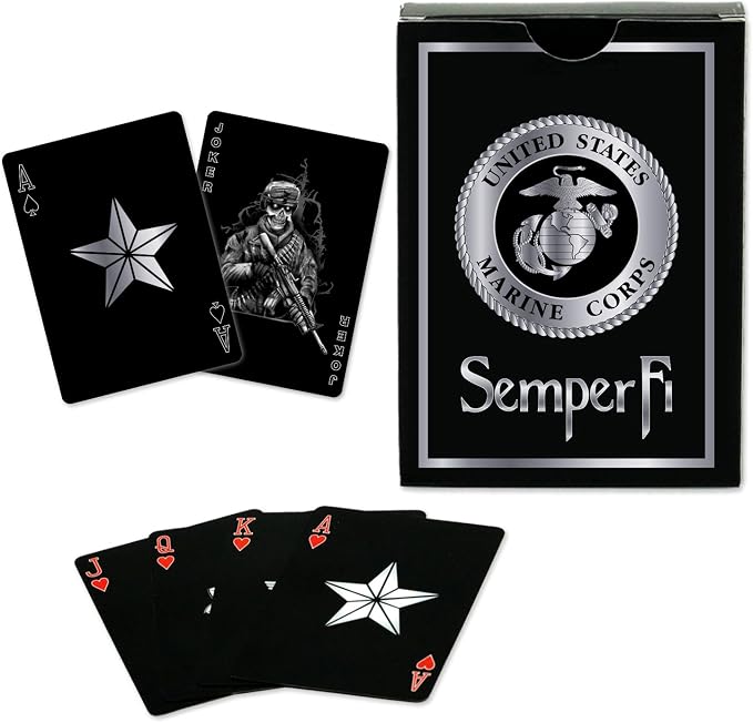 Military Gift Shop USMC Black & Silver Foil Metallic Marine Corps-USMC B&S Playing Cards