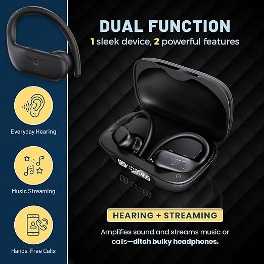 Rechargeable Bluetooth Hearing Aids for Seniors - Easy-to-Use Behind the Ear Sound Amplifier with Automatic Noise Cancelling - BTE Hearing Loss Aids for Adults Men & Women w/LED Charging Case