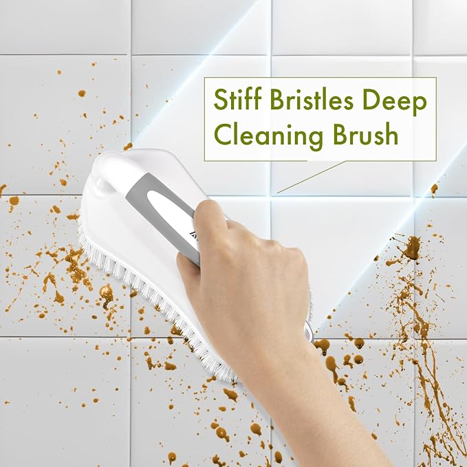Scrub Brush for Cleaning Comfort Grip Shower Scrubber Flexible Stiff Bristles with Handle Heavy Duty Cleaner Brush for Tub Sink Carpet Floor - Pack of 2 (Grey+Grey)