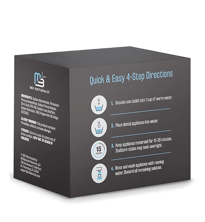 Retainer and Denture Cleansers 240 Tablets Removes Bad Odors Discoloration Stains Plaque for Cleaning Invisalign Mouth Guard Night Guard and Removable Dental Appliances by M3