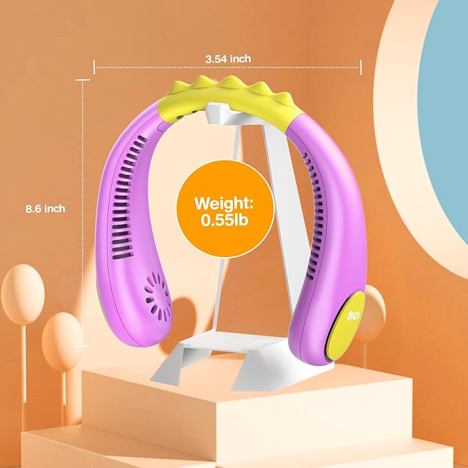 Kids Neck Fan, Portable Bladeless Fans for Kid 4-14Y Girls & Boys, 2600mAh USB Personal Mini Cooling Fan for Travel/Camping/Study, 4 Speeds, Lightweight, Compact, Perfect Summer Gifts for Kids