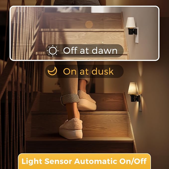 L LOHAS LED Night Lights Plug into Wall, Linen Fabric Night Light | Round Platform Decor Vintage Nightlight with Dusk to Dawn Sensor,0-100LM Dimmable,for Bedroom Living Room Hallway