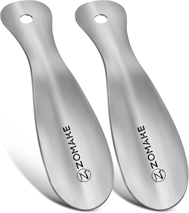 ZOMAKE Metal Shoe Horn, Small Travel Shoehorn for Men Women Kids 7.5''&3.9" | 3 Pack Stainless Steel Portable Shoe Spoon Helper, Compact Travel Size, Built-In Hang Hole, Smooth Rounded Curve, Shoe Care
