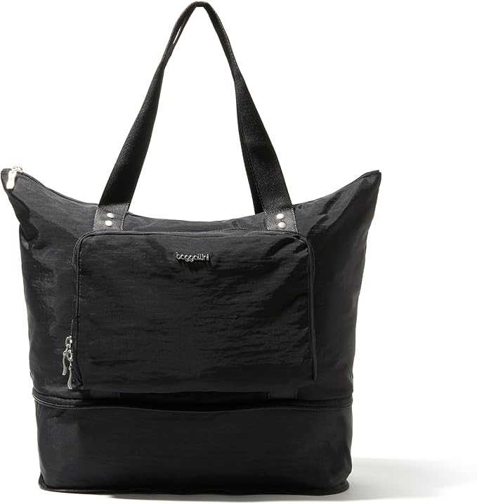 Baggallini Carryall Expandable Lightweight Travel Tote 22" Packable Folding Compact Nylon Washable Weekender w/Luggage Sleeve