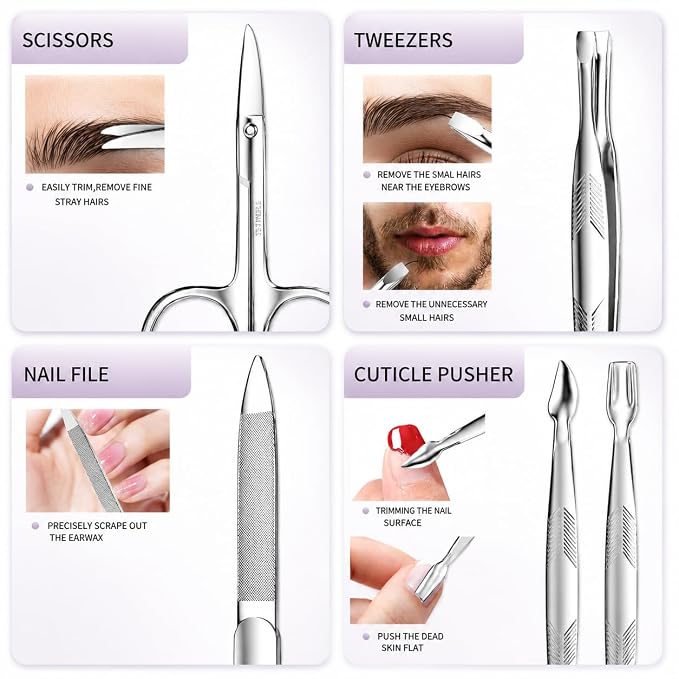 Manicure Set, Stainless Steel Nail Clipper Set with Travel Case | 12-Piece Set with Thicker Steel, Precision-ground Cutting Edges, and Smooth-finished Tools for Clean, Precise Trimming.