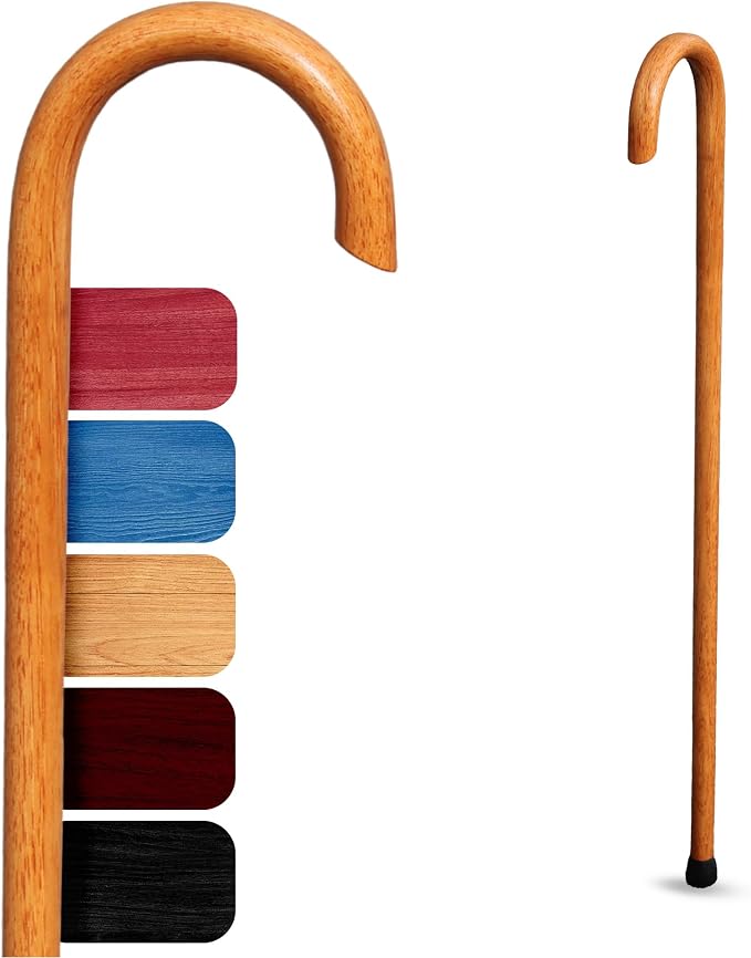 Cane Masters Handmade Wooden Classic American Walking Cane | Highly Durable American Hickory Wood Walking Cane | Ergonomic Handle and Body Grip, Anti-Slip Rubber Tip Wood