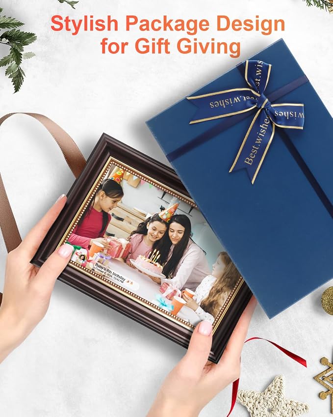 Frameo Digital Frame 10.1 Inch WiFi Digital Photo Frame with 32GB Storage, 1280x800 HD IPS Touch Screen Picture Frames with Frameo APP, Long Distance Realationship Gifts, Elderly Tech-Mocha Brown