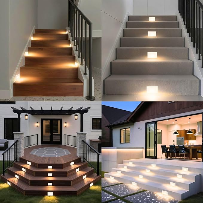 4 Pack 3CCT 120V Motion Sensor Step Lights with Dimmer Switch, White | LED Stair Lights Indoor Outdoor, 3000K/4000K/6000K, 0%-100% Dimmable, 5W 500LM, IP65 Waterproof, Hard Wired, Aluminum, ETL