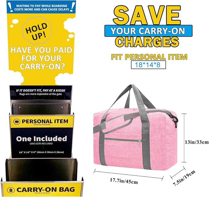 For Spirit Airlines Personal Item Bag 18x14x8 Foldable Carry on Bags for Airplanes Travel Duffel Bags for Women and Men