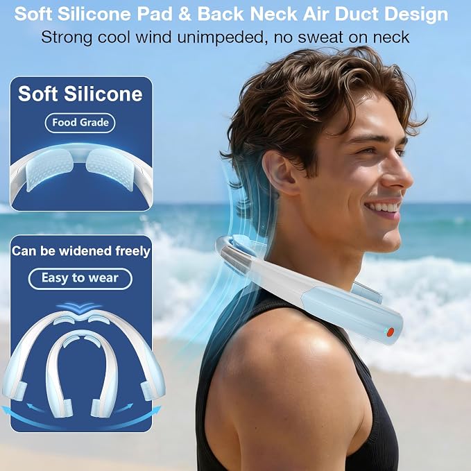 Portable Neck Fan, 6 Speeds Rechargeable Personal Fan with AI Chips, Hands-Free 360° Faster Cooling Wearable Fan, Ultra Quiet for Home, Office, Travel, Indoor, Outdoor - Sky Blue
