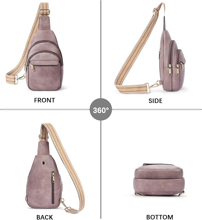BOSTANTEN Sling Bag for Women Leather Crossbody Bags Fanny Pack Chest Bag for Travel | Adjustable Wide Strap, Small, Anti Theft, Lightweight, Multi Pockets and Carrying Way, Card Slot, Cute Trendy for Everyday