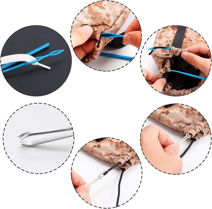 10 Pieces Bodkin Threader Drawstring Threader Set | 2 Flexible Plastic Drawstring Threader, 2 Stainless Steel Sewing Loop Turner Hook, 2 Metal Tweezers, 3 Flat Plastic Threader