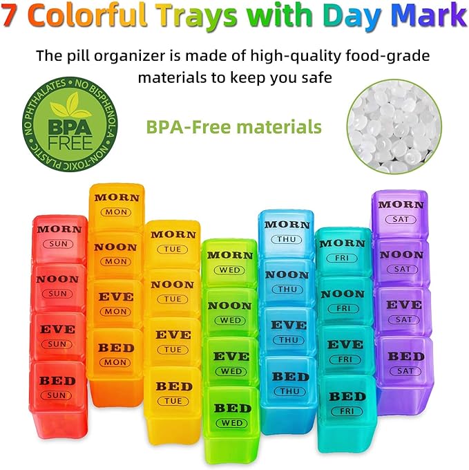 XL Large Weekly Pill Organizer 4 Times a Day, 7-Day Pill Boxes AM PM, Big Compartments Pill Case, Monthly Medication Organizer 28 Days Dispenser for Fish Oils, Vitamin Holder Supplement