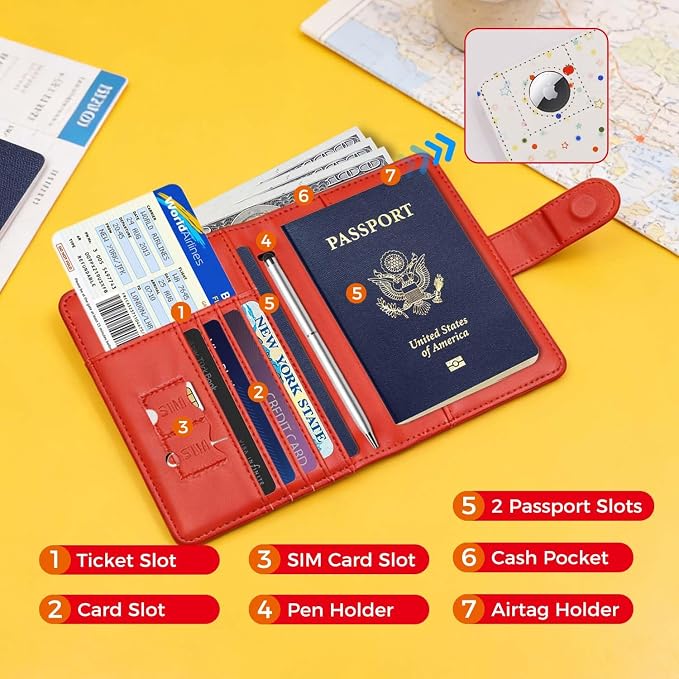 Melsbrinna Rfid Passport Holder for Travel women/Men, Cute Passport Wallet Rfid Blocking Card Slots, Rfid Passport Cover/CaseTravel Wallet, Passport Book Holder (1, apple red a)