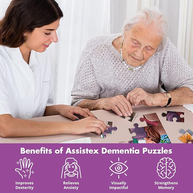 Assistex Large Piece Jigsaw Puzzle for Seniors with Dementia with Conversation Prompts, Large Piece Memory Game for Adults, Elderly, and Dementia Patients – Mother's Love Puzzle, 12 pcs