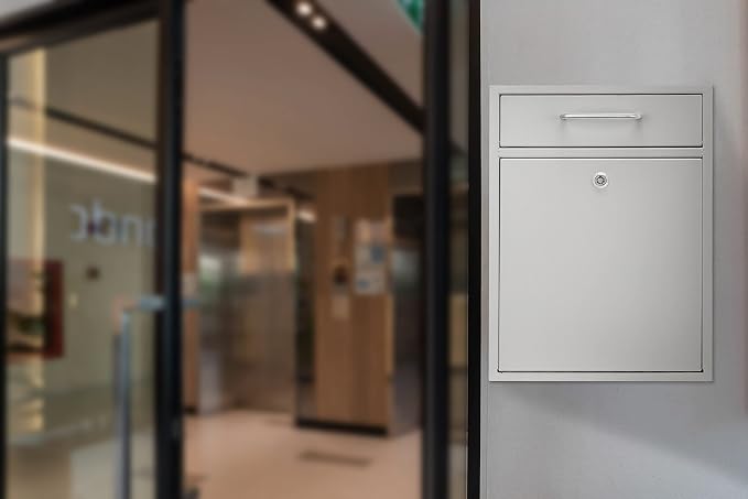 AdirOffice Ultimate Drop Box Wall-Mounted Mailbox - Hanging Secured Postbox - Durable Spacious Key - Perfect for After Hours Deposits Payments Key and Letter Drops (White, Large) (White, Large)