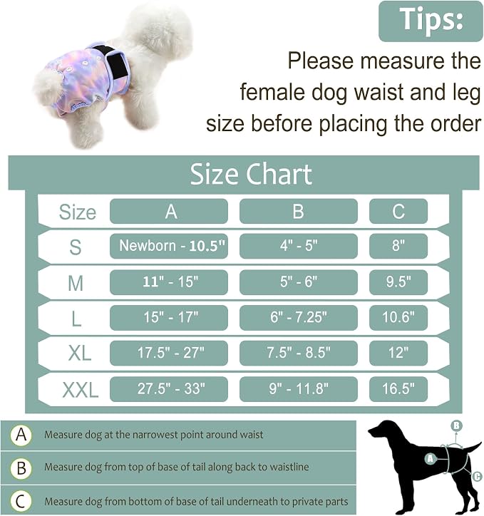 3 Pack Female Dog Diapers - Reusable Diapers for Doggie in Heat - Highly Absorbent Dog Diapers Female for Pet Incontinence with Adjustable Snaps (Tie Dye, XXL)