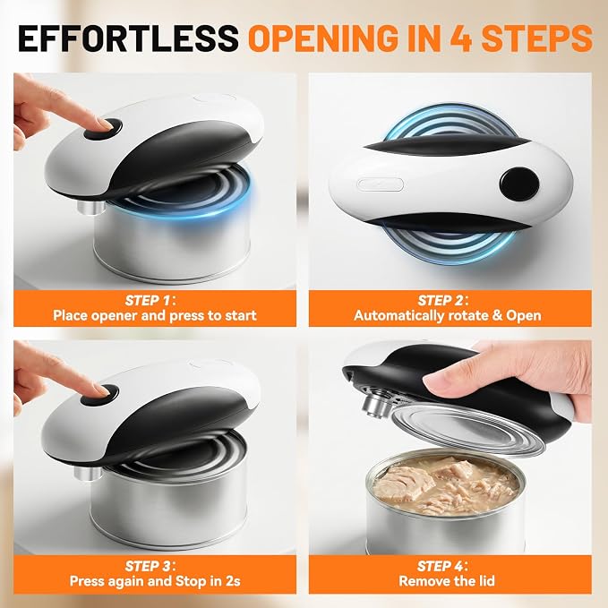 Electric Can Opener, USB-C Rechargeable One Touch Hands Free Automatic Can Openers for Most Can Sizes Smooth Edge, Safe and Easy to Use for Seniors, Arthritis Sufferers, Kitchen and Camping