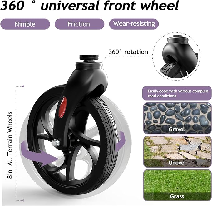 Lightweight Foldable Rollator Walkers with Seat for Seniors, 350 lb Capacity, 8'' Wheels, 17.7" Big Seat, 6-Position Adjustable Height, Ultralight Aluminum Frame Rolling Walker (Purple)