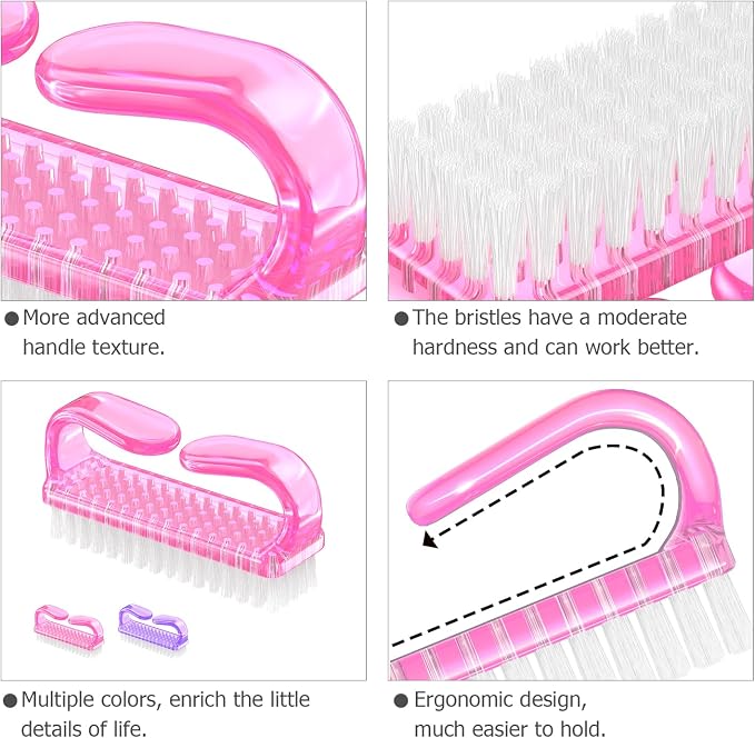 Larbois Handle Grip Nail Brush, Hand Fingernail Brush Cleaner Scrubbing Kit Pedicure for Toes and Nails Men Women (4 Pack)