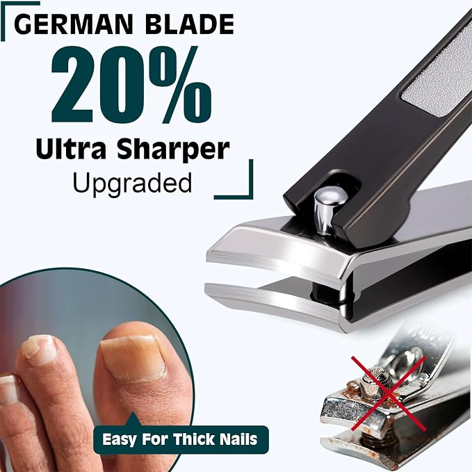 Heavy Duty Toenail Clippers for Thick Ingrown Nails Fingernail Set | Ultra Sharp All-IN-ONE Kit: 15% Thicker Premium Sturdy Podiatrist Toe Nail Care Tools. Perfect Grooming Gifts with Case