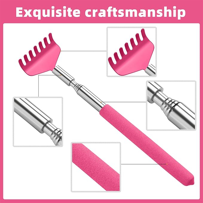 2 Pack Extendable Back Scratcher, Stainless Steel Telescoping, Pink Red | Portable Extendable Back Scratcher, Stainless Steel Telescoping Back Scratcher with Beautiful Present Packaging