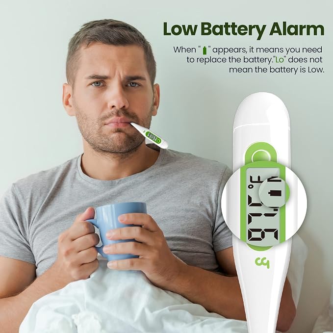 Femometer Digital Thermometer for Adults and Kids, Green | Fever Alert, Memory Recall, C/F Switchable, for Oral, Rectal or Under Arm Use