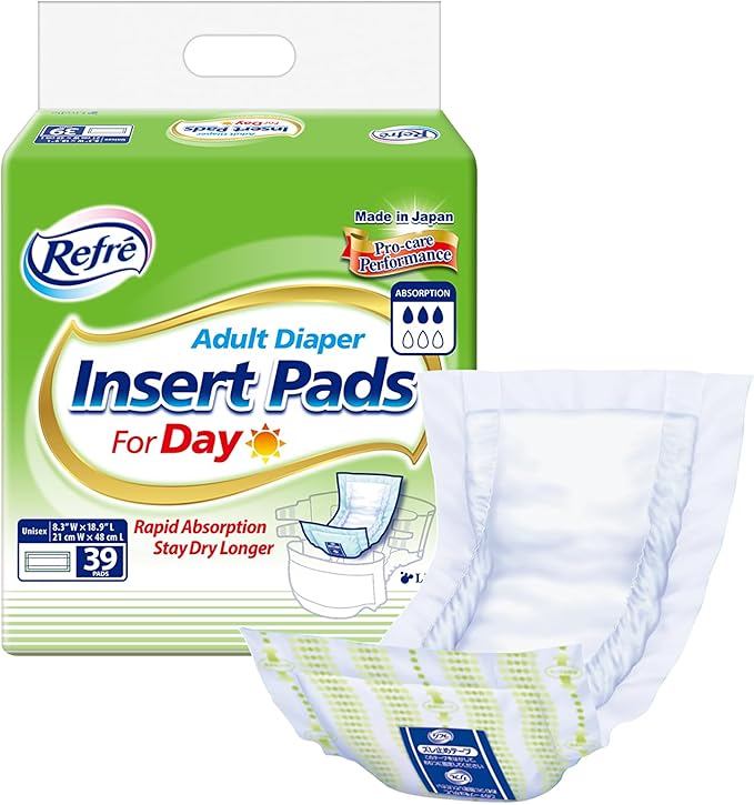 Refré Adult Diaper Insert Pads for Day - Unisex Protective Underwear Liners for Daytime Protection - Booster Pads for Tabbed Briefs - Odor Control Adhesive Incontinence Pads - 8.3"x 18.9" - 39 Ct