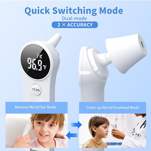 Boncare Ear and Forehead Thermometer for Adults and Kids | 2X Accuracy Infrared Digital Thermometer ,1 Second Reading, No Touch Baby with Fever Alarm