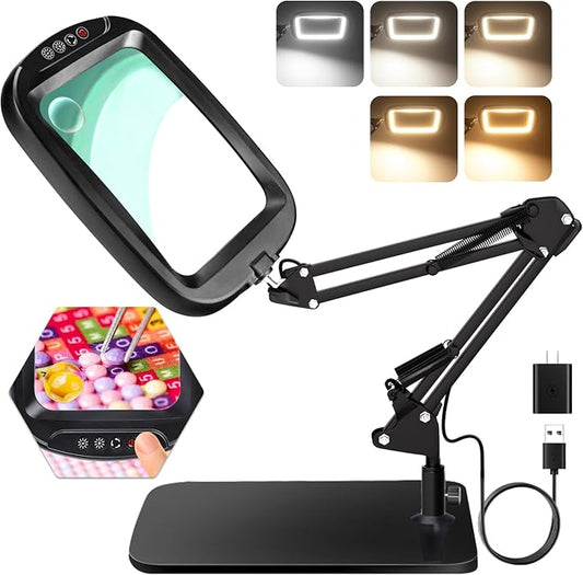 10X 30X Extra Large Magnifying Glass with Light and Stand,7-inch Lighted Magnifier,5 Color Modes Stepless Dimmable,Rectangle Hands-Free Magnifying Glass Desk Lamp for Reading Craft Hobby Close Work LB | 5 Color Modes Dimmable,Lighted Magnifier,Rectangl...