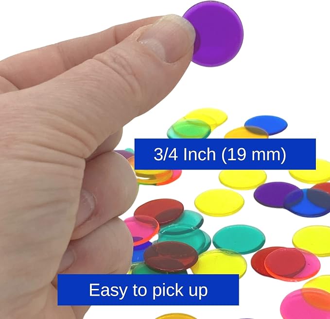 MR CHIPS Plastic Bingo Chips for Games 150 Count Bag - Solid and Transparent Colors Counting Red 3/4 Inch