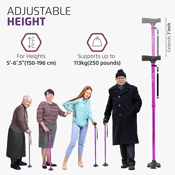 Allay Walking Cane for Men & Women - Foldable, Adjustable, Collapsible Walking Canes for Seniors Balance, Free Standing, Pivot Tip, Heavy Duty, with Travel Bag | Walking Sticks for Seniors & Adults