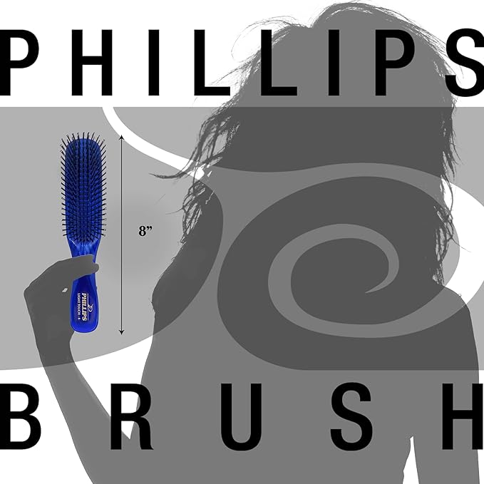 Phillips Brush Light Touch 6 Hair Brush, Full + Petite Combo, Sapphire Blue | Flexible Nylon Bristles, Gentle Detangling & Smoothing for All Hair Types, 7.75 & 6.25 Inch Brushes