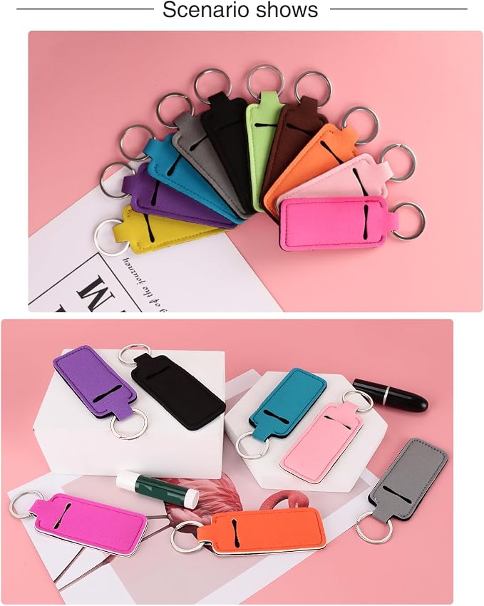 Meiiy Chapstick Holder Keychain Lip Balm Holder Lipstick Sleeve Pouch Lip Gloss Holder Stocking Stuffers Gift for Women