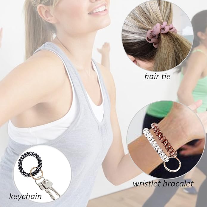 BIHRTC Stretchable Wristband Wristlet Keychain Elastic Coil Spring Spiral Key Chain for Gym Pool Sauna Outdoor Activities