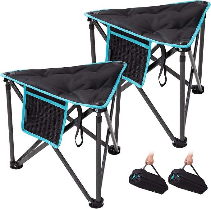 FUNDANGO Folding Tripod Stool, 2 Pack Lightweight Portable Fishing Chair with Thick Padded Seat, 440 Lbs Heavy Duty Outdoor Camping Chairs with Carry Bag for Walking Hunting Hiking Travel