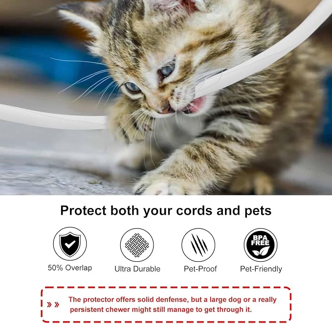 Secbolt Cord Protectors from Pets No Chew, 10ft - 1/2 inch Ultra Durable Cord Covers for Pets, Bite-Resistant Cable and Wire Protector for Cats, Dogs, Rabbits - White