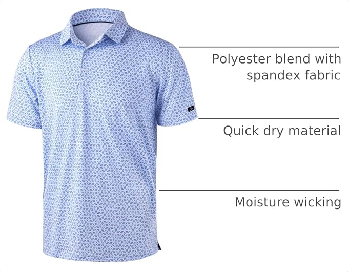 Obla Mens Golf Polo Shirts Short Sleeve Dry Fit Performance Moisture Wicking Casual Print Collared Golf Shirts for Men