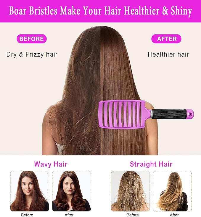 Detangling Brush for Women & Kids, Wet & Dry Hair, All Hair Types | Less pulling & breakage, Boar bristles tame frizz & add shine, Vents for faster blow-drying, Lightweight 4 oz, Non-slip grip