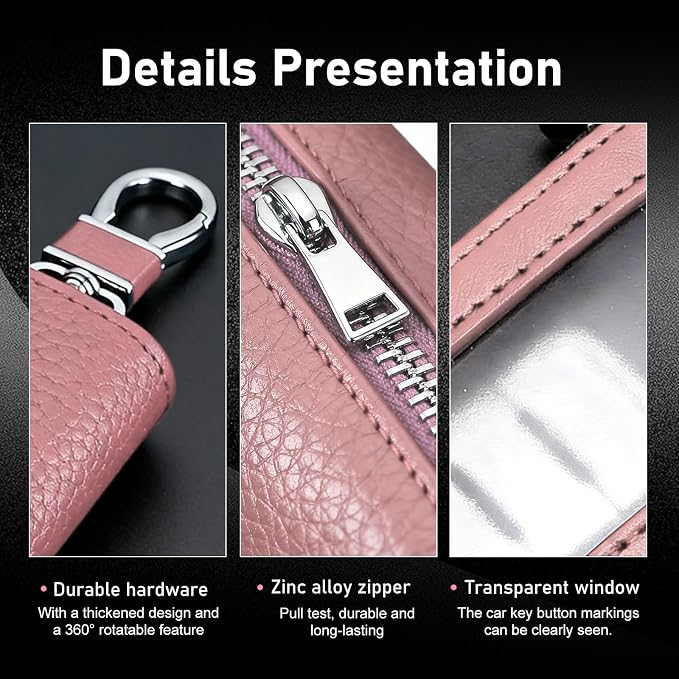1PC Car Key Fob Case, Leather Car Key Holder for Purse, Automotive Smart Key fob Holder with Hook, for Remote Key Fob